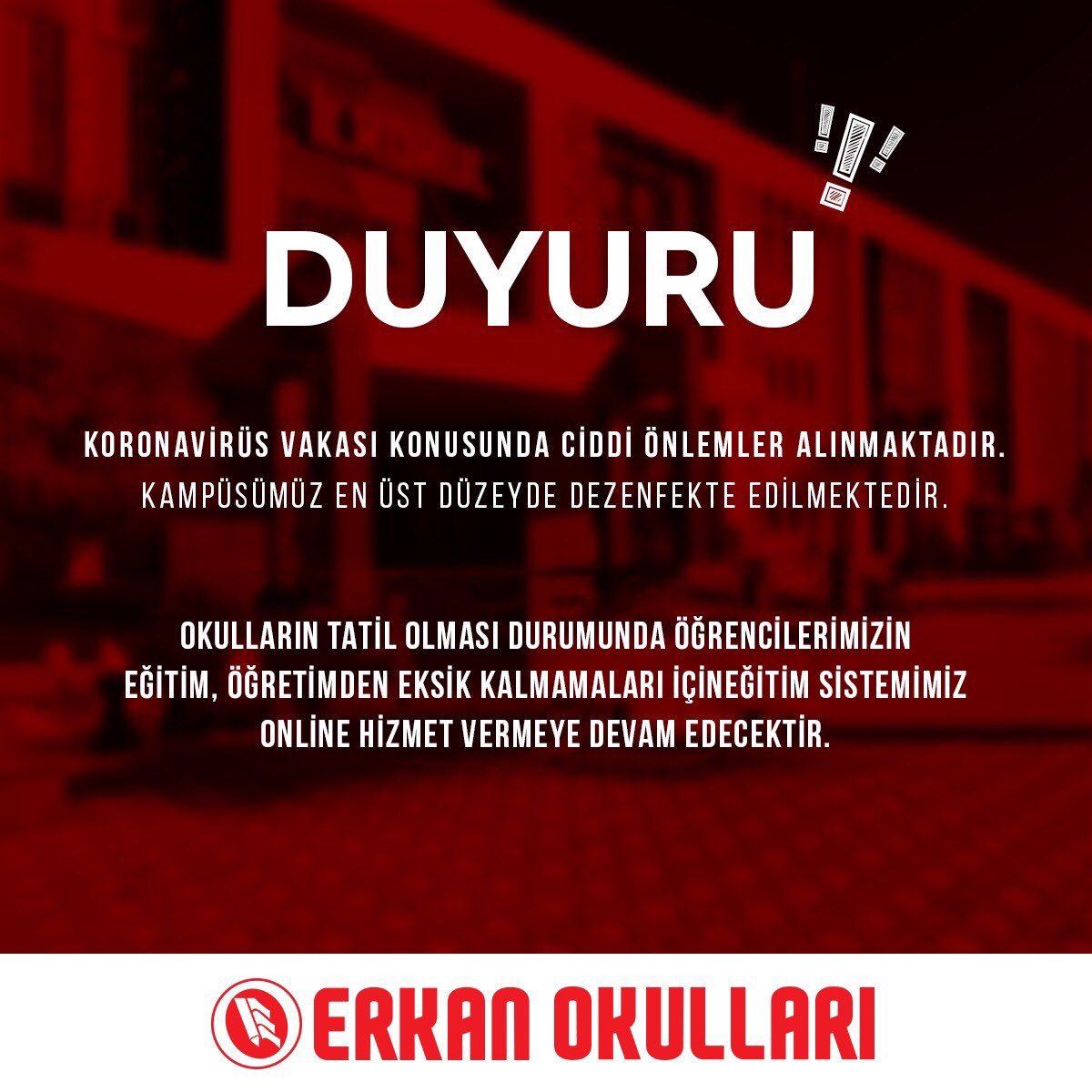 Erkan Okulları olarak tüm önlemleri almaya devam ediyoruz. #koronavirüs #dezenfektan #erkankoleji #erkanokullari #adana