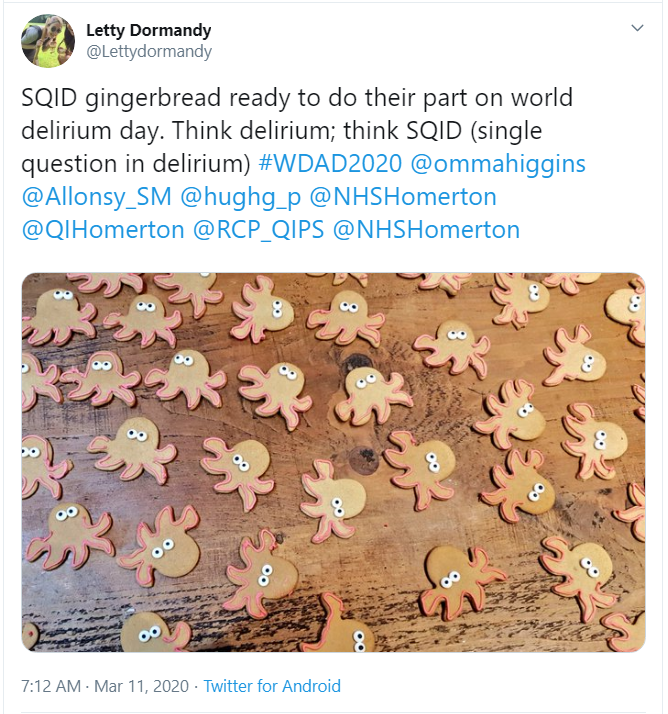 ScotDelirium's tweet photo. Fantastic SQiD ('Single Question in Delirium') gingerbread for World Delirium Awareness Day 2020!

Original paper: https://t.co/ECGc3giK2V

#WDAD2020 
@iDelirium_Aware https://t.co/bXX6ir4fmP