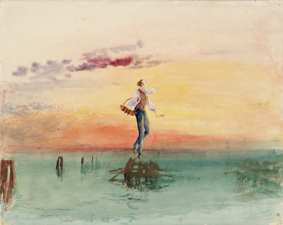 jacquemartandre's tweet photo. 📅  [J-2] Alors que le soleil se couche, le voyage de Turner s'achève dans la lagune de Venise. Le peintre nous offre un panorama flou, onirique, presque abstrait. La lagune se transforme en un nuage de couleurs et les formes laissent libre cours à l'imagination. 🌅 https://t.co/HTriEeN8xT