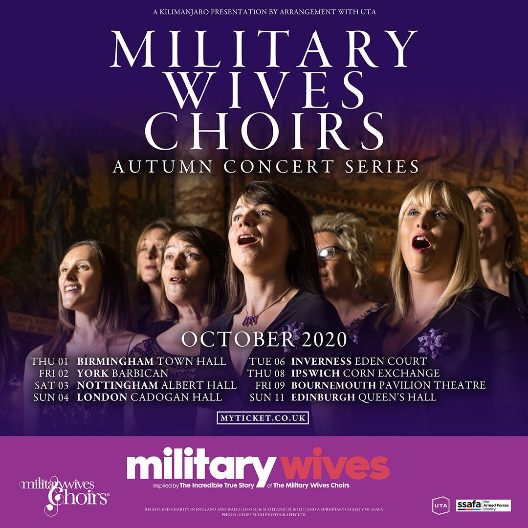 MWChoirs's tweet photo. Tickets are now LIVE for our autumn concert series! Performing at locations across the UK this October @MWChoirs are performing songs from the #MilitaryWives film and more! Tickets available here: https://t.co/hH6TXOOI2D #militarywiveschoirs #MWCInConcert #MWCLive https://t.co/KRZHYU3OWk