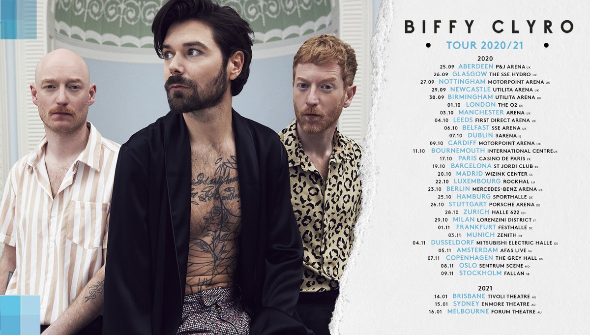BiffyClyro's tweet photo. We're excited to announce shows in the UK, Europe and Australia for 2020/21. Pre-order 'A Celebration of Endings’ from the official store or register to get early access to tickets at https://t.co/B79tcDe0Nm https://t.co/jgq1iNRTv9