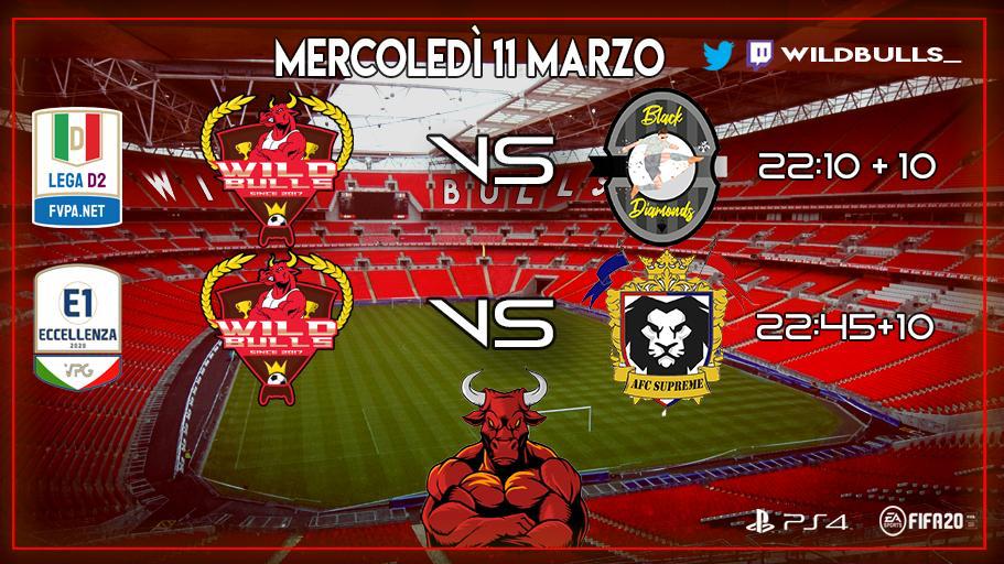 WildBulls_'s tweet photo. 🥅 MATCHDAY 🥅

🏆| @FVPA_net D2
📅| 2ª Giornata
🏟| @WildBulls_ 
🆚| #BlackDiamonds
🕐| 22.10+10
🖥️| Twitch

🏆| @VPG_Italy E1
📅| 6ª Giornata
🏟| @WildBulls_ 
🆚| #AFCSupreme
🕐| 22.45+10
🖥️| Live on: Twitch

#ReadyBulls
#AngryBulls

@NewsProclub @OffSide_Page @PClubsCommunity https://t.co/azgX9Oe2Ei