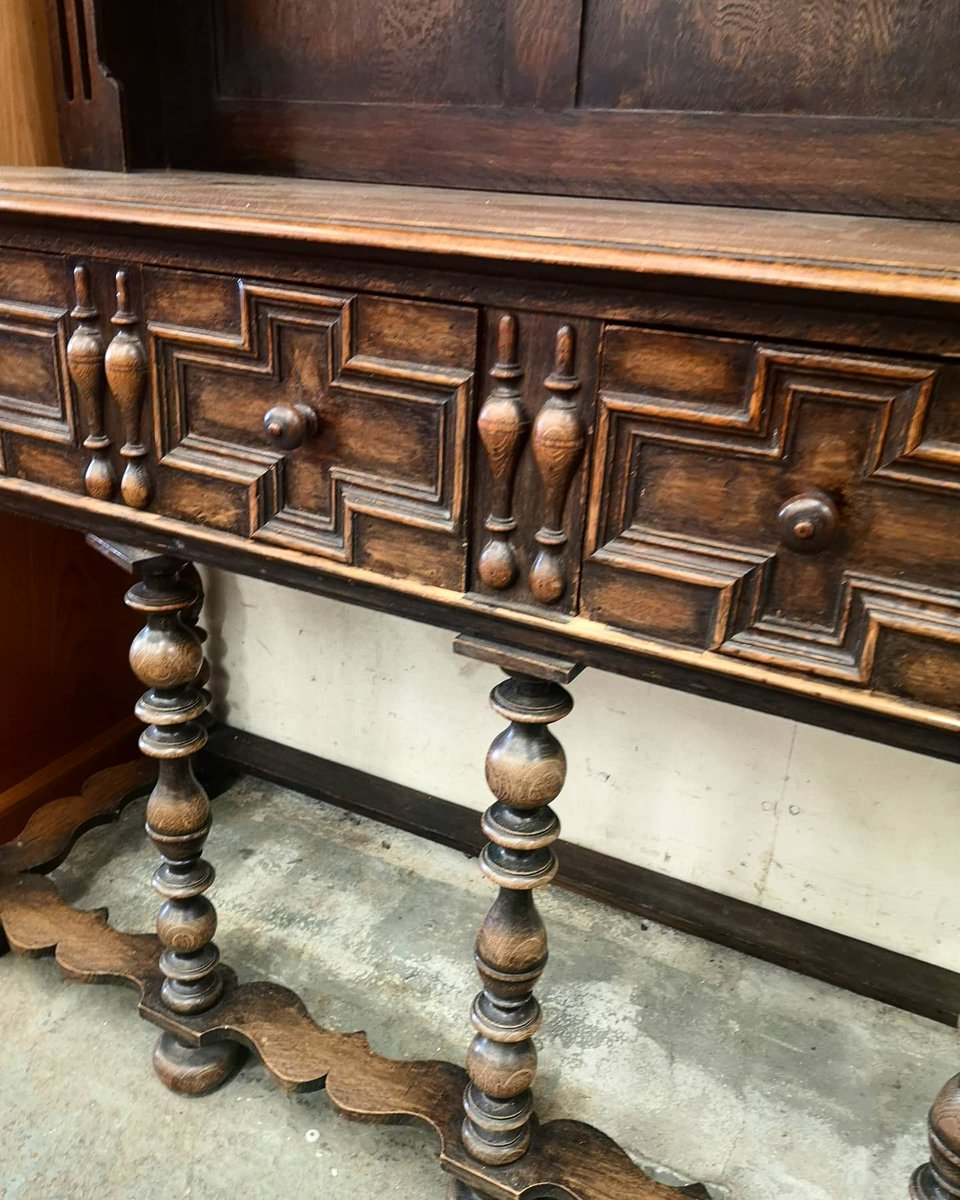 We have this large antique oak dresser, 2 plate shelves and 2 large draws. #oakdresser #antiquedresser #auction
