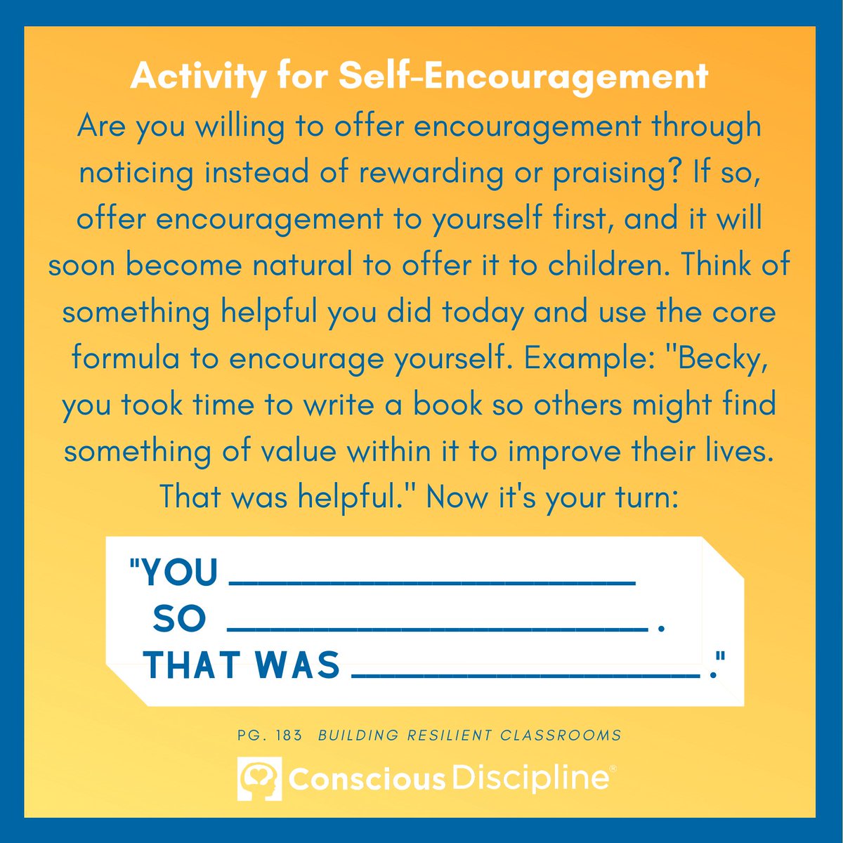 ConsciousD's tweet photo. Just as we are practicing encouragement with children this week, we challenge you to notice and encourage yourself. Practice the formula below today and see what a difference it can make in the way you feel. ๐ #iHeartCD #encouragement https://t.co/v2svqM7qP8