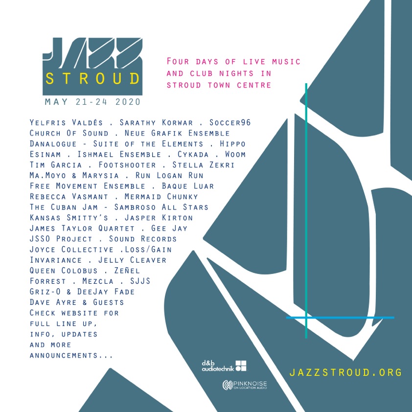 We're super excited to make our first line-up announcement for Jazz Stroud 2020, with @YelfrisValdes @SarathyKorwar @Church_of_Sound @neuegrafikk @footshooteruk @KansasSmittys @RunLoganRunUK @IshmaelEnsemble @esinam_music and many more! Tickets on sale now.