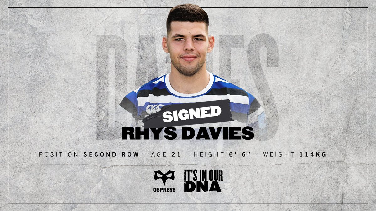.@bathrugby and former Wales U20s lock Rhys Davies will join the Ospreys next season. 

Croeso yn ôl i Gymru, Rhys!🏴󠁧󠁢󠁷󠁬󠁳󠁿
#OurBloodIsBlack