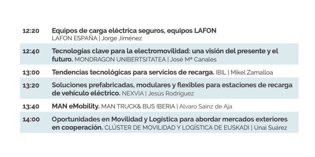 mubilexpo's tweet photo. 🔌 ➡ [EXHIBITOR’S CORNER] 11th March
📍HALL 3.
⏰ TIMETABLE : From 12.20pm to 02.00pm
🗣SPEACKERS: @LafonEspana, @MUnibertsitatea, Ibil, @NexviaCS, @MAN_Iberia, @mlcluster
#GoMoblity2020 #sustainable #mobility #innovation #automotive #electriccar #electromobility https://t.co/iiUaWSuFbq