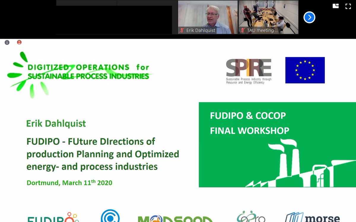 Erik Dahlquist (FUDIPO Project Coordinator) is presenting now the FUDIPO project in “FUDIPO &amp; COCOP final workshop” <a href="/MONSOON_EU/">MONSOON Project</a> <a href="/FUDIPO_EU/">FUDIPO</a> <a href="/CoPro_Project/">CoPro Project</a> @EU_MORSE @spire2030 <a href="/EU_H2020/">Horizon 2020</a>