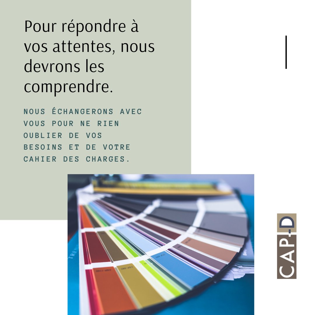 Pour répondre à vos attentes, nous devrons les comprendre. Nous échangerons avec vous pour ne rien oublier de vos besoins et de votre cahier des charges ! 

👉 cap-d.info #CAPD #Design #ArchitectureDinterieur #Deco