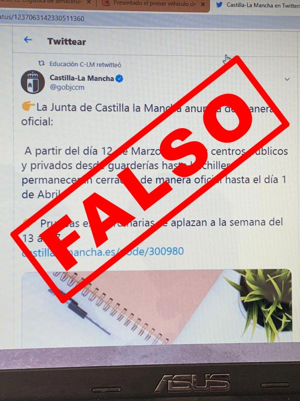 CORONAVIRUS | Es un bulo. No te fíes. Castilla-La Mancha NO cierra colegios, institutos y guarderías.