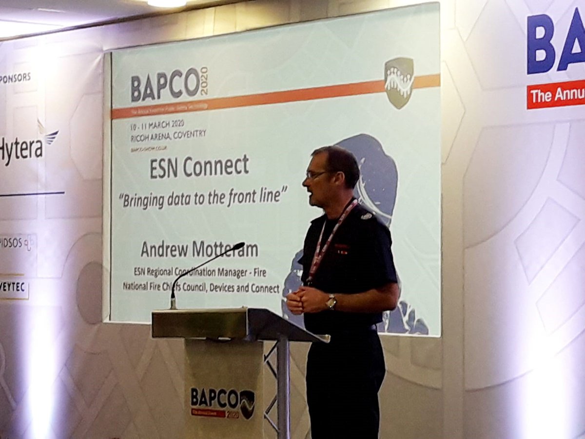 ESNfire's tweet photo. Andrew Motteram @AMotters @BAPCOEvent delivering the #ESNUK #Connect session 'Bringing Data to the Front Line' https://t.co/u8QaVgvDwG