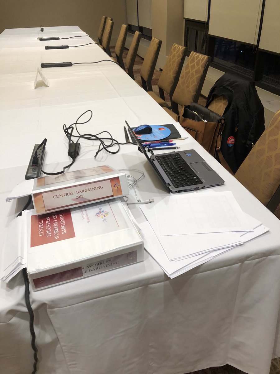 jdeq's tweet photo. My favourite part of a bargaining day - quiet time before anyone else arrives. An opportunity to gather thoughts before we head to the table. This room will be buzzing with discussion and work later this morning. #ETFOstrong https://t.co/sznrfAO0oX