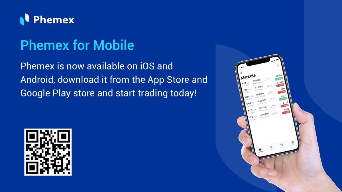 Phemex_official's tweet photo. Phemex's App is now available on the Apple Store and Google Play store, so you can follow your trades wherever you are 📱

Phemex is now listing six pairs: $BTC, $ETH, $XRP, $XTZ, $LTC, and $LINK 🔥 

Phemex, Trade Simple. https://t.co/UUcor6oTPR