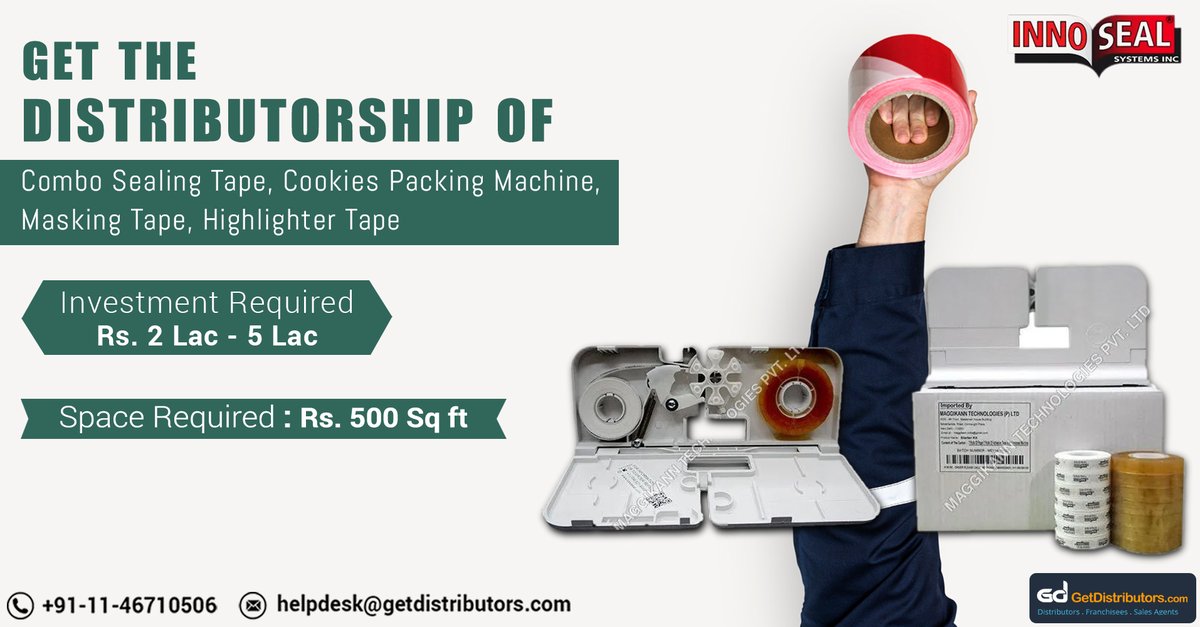Get the #distributorship of Masking Tape, Highlighter Tape, Combo Sealing Tape & Cookies Packing Machine, under the 𝗯𝗿𝗮𝗻𝗱 𝗻𝗮𝗺𝗲 𝗜𝗡𝗡𝗢𝗦𝗘𝗔𝗟. 
If interested in this #BusinessOppotunity, share your contact number with us.

#MaskingTape #SealingTape #HighlighterTape