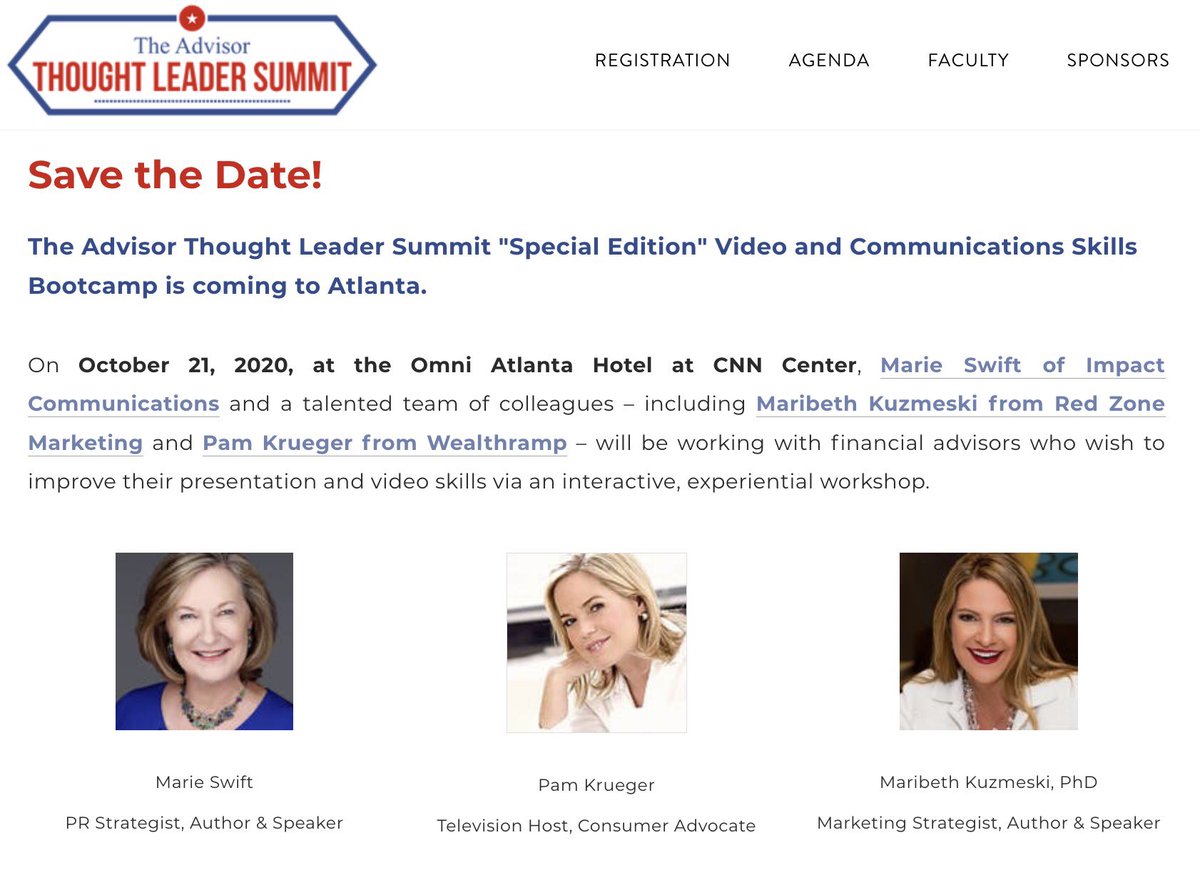 AdvisorLeader's tweet image. We will be doing a communication skills and video bootcamp on October 21 at the Omni Atlanta CNN Center. Watch for more info via @AdvisorLeader @NAPFA @marieswift @MBKuzmeski @PamkruegerTV @JonnySwiftIC soon. Save the date!