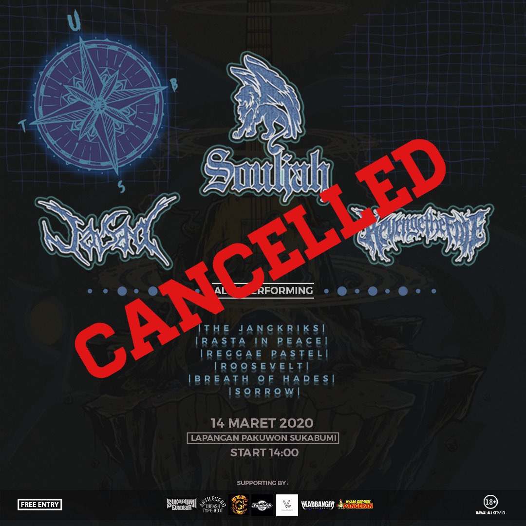 REVENGETHEFATE's tweet photo. PENGUMUMAN dan informasi resmi dari pihak penyelenggara terkait event Sabtu 14 Maret 2020 di Sukabumi. Semoga semua nya cepat kembali normal. Jaga selalu kesehatan #rtfcolony ! Sampai jumpa di moshpit berikutnya! https://t.co/3mb53KpQAM