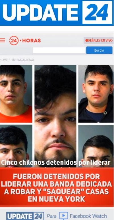 24HorasTVN's tweet photo. ⭕️ Familia sufre el noveno robo en su casa en la comuna de Peñalolén.
Cinco chilenos fueron detenidos por liderar peligrosa banda de ladrones de casas en Nueva York.
Comenta y comparte en #UpDate24 https://t.co/VZeVnbGNkc https://t.co/9C09gZqX4j