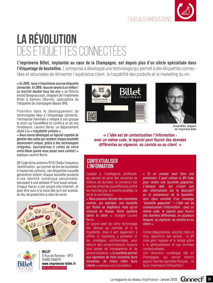ImpriFrance's tweet photo. 📌La révolution des étiquettes connectées 
Imprimerie Billet a développé une technologie qui permet à des #étiquettesconnectées et sécurisées de réinventer l’expérience client, la traçabilité des produits et le marketing du vin.
#madeinfrance #fabriquéenfrance #expérienceclient https://t.co/v5ZJJmgYTr