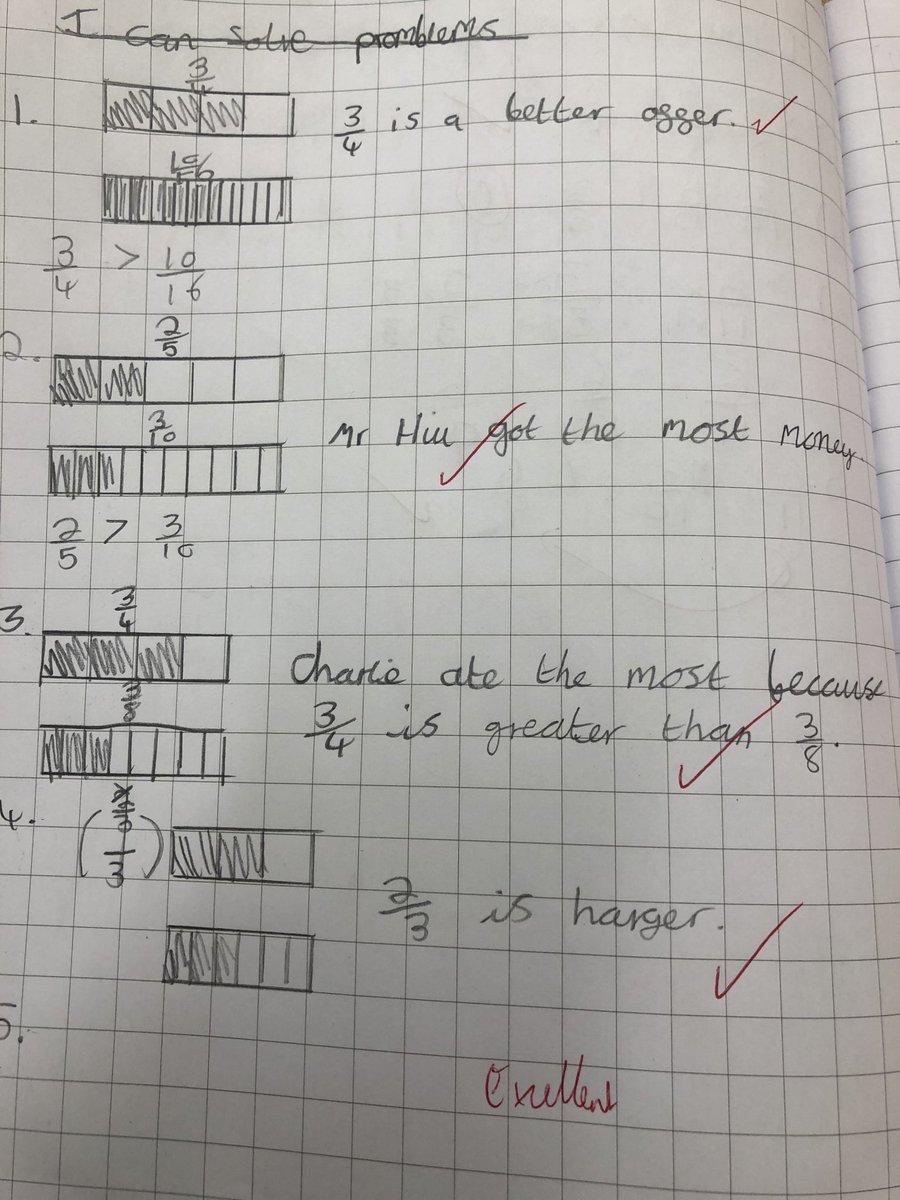 mathsmastery1's tweet image. Great when the children can access equivalent fraction word problems through the use of the bar model in year 5.