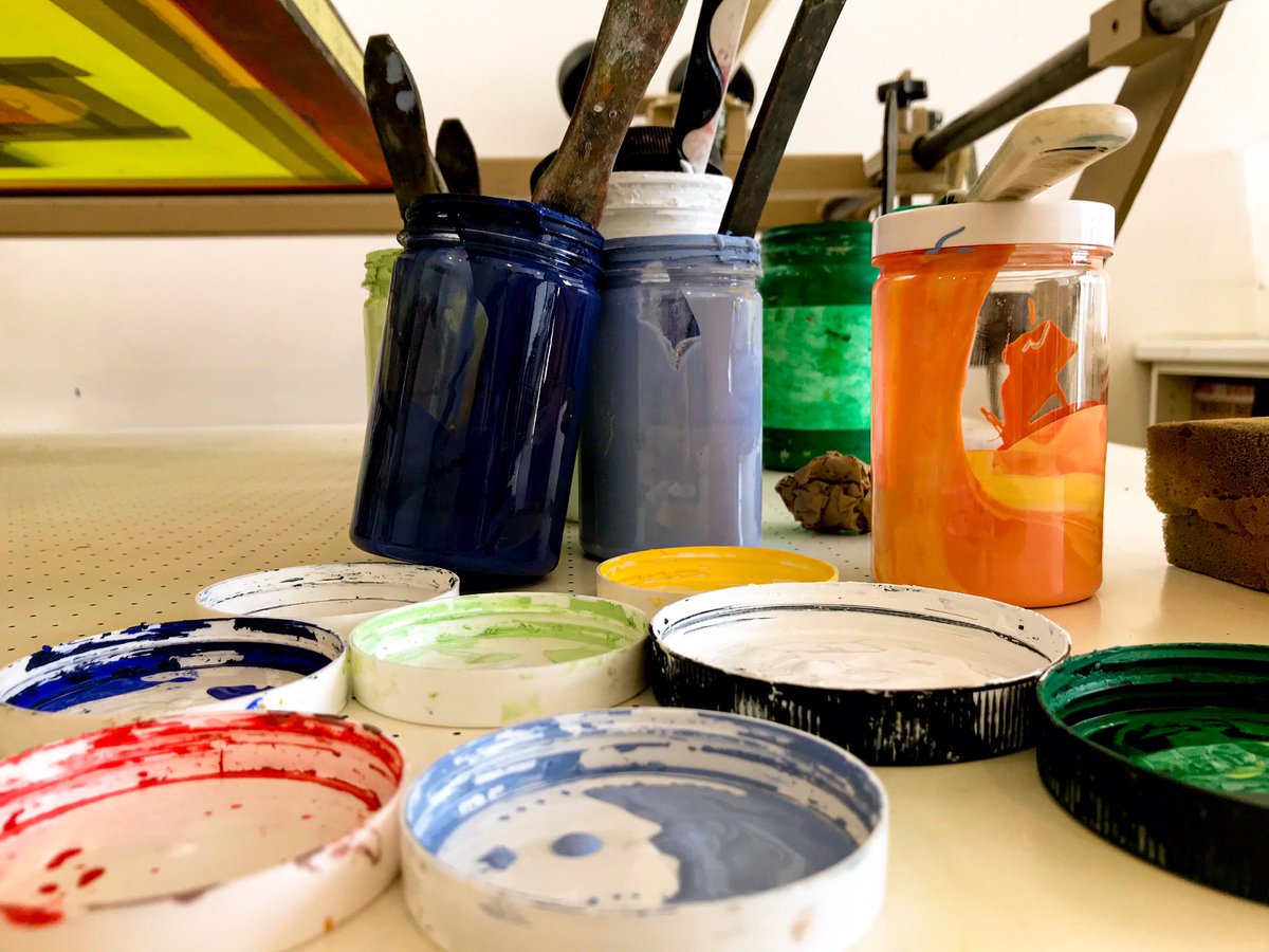 HighPrintStudio's tweet image. Nothing better than a bright day in the studio experimenting with our range of colourful screen printing inks!🌈 #printmakingstudio #inverness