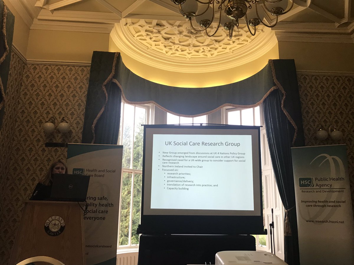 HSCRandD's tweet photo. Speaking at #SWSCResearch2020 @JanBailie presented on her role as NI Chair in the UK Social Care Research Group. She shared some great examples of commissioned social care research happening here include early intervention, mental health and child care research. https://t.co/bwidOYwehS