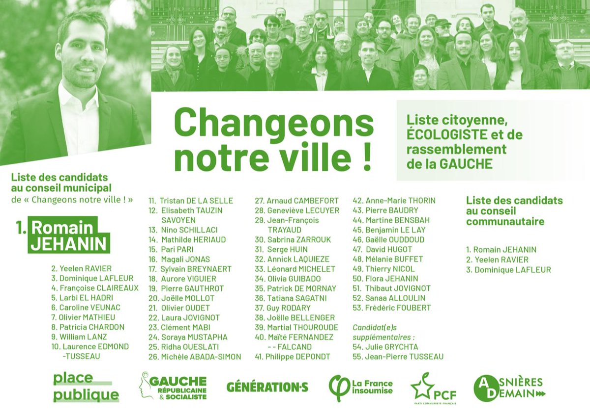 RomainJehanin's tweet photo. 🔴 Vous souhaitez voter pour une liste :
✅ Écologiste
✅ Citoyenne
✅ Rassemblant la Gauche
➡️ Portant 1 projet ambitieux pour #Asnières
➡️ S'engageant à ne pas s'allier avec #EnMarche⛔️
➡️ Sans condamné au pénal⛔️
👉 Le 15 mars, choisissez ce bulletin de vote⤵️
#Municipales2020 https://t.co/ek9xCNxeCO