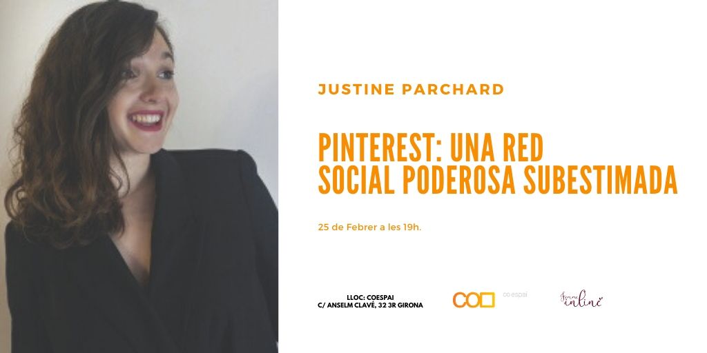 CoEspai's tweet photo. 👉Justine Parchard:
PINTEREST: Una red social poderosa subestimada
📆24 de març
🕖A les 19h
📌CoEspai
#3rEsquerra #Coespai #Justineparchard #Desenvolupament #Pinterest #Femmeinline #Coworking #Coworkinggirona #Girona #Agendagirona #Cultura #Oficina https://t.co/bC3MRf9hHH