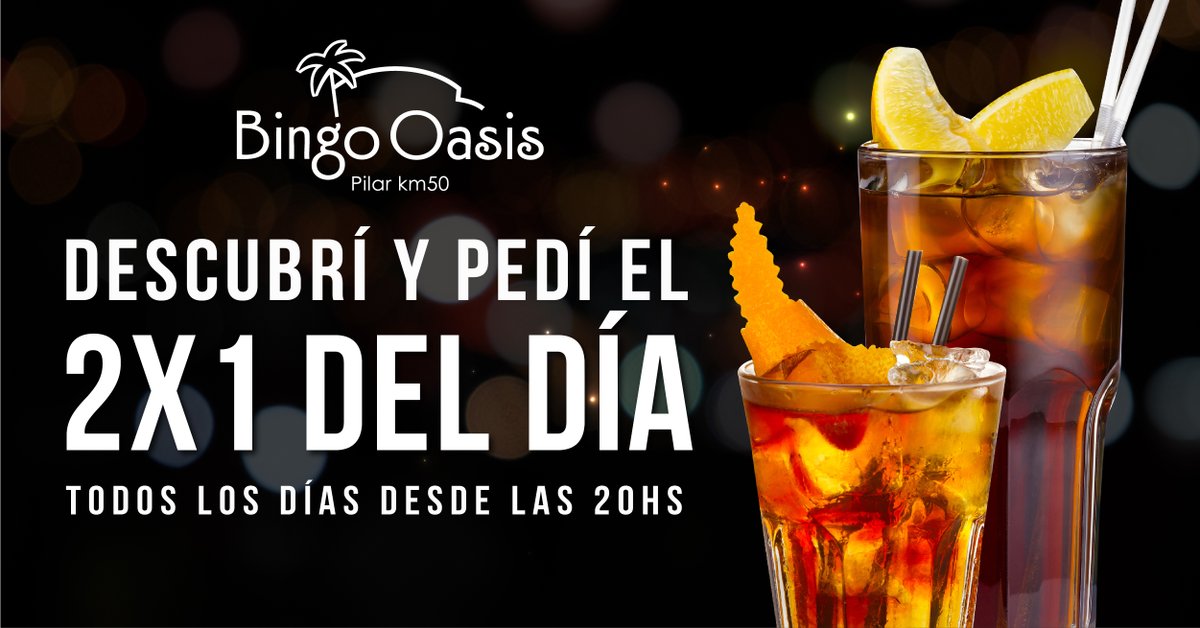 Vení a #BingoOasis y descubrí tu 2x1 del día en tragos y cervezas. Hoy te esperamos con 2x1 en Pinta Imperial.

Sólo en #BingoOasis