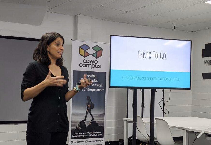 1MillionCupsSAC's tweet photo. Shiran Zohar, founder of Fenix to Go wants to launch a reusable container for institutional cafeterias to divert single use waste from landfill. #1mcsac #1mc https://t.co/7VNFZOImvr