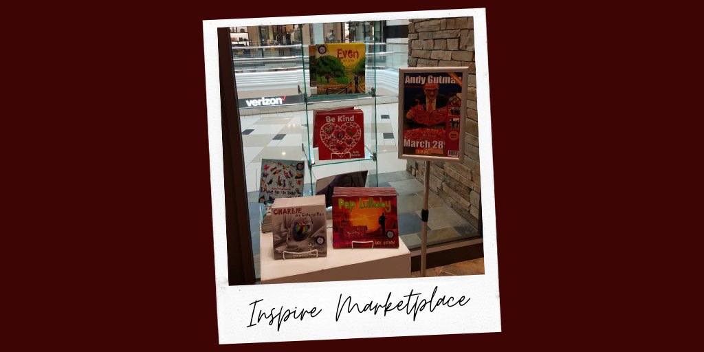 CreativeAndyG's tweet photo. Check out this window display of my collection of books at Inspire Marketplace inside @twelveoaksmall! Mark your calendars for March 28. I will be appearing at the store, along with everyone’s character Charlie. #ChildrensBook #Author #Mall #WindowDisplay #Marketplace https://t.co/VGtIoGQXzw