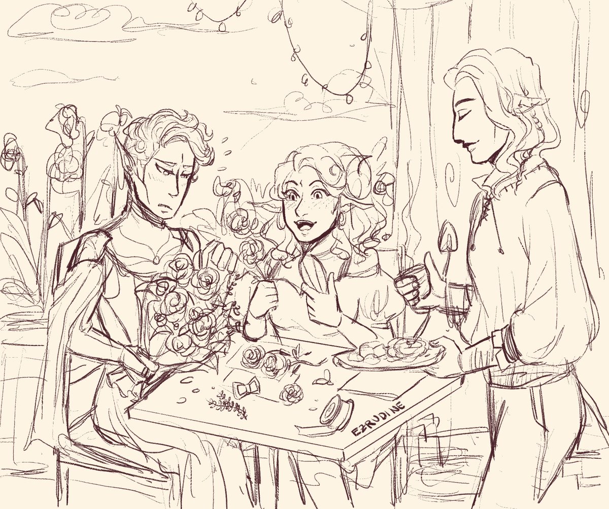 WIP! Wanted to draw Jester and Caddy helping Essek make a bouquet of flowers for Caleb ?? 