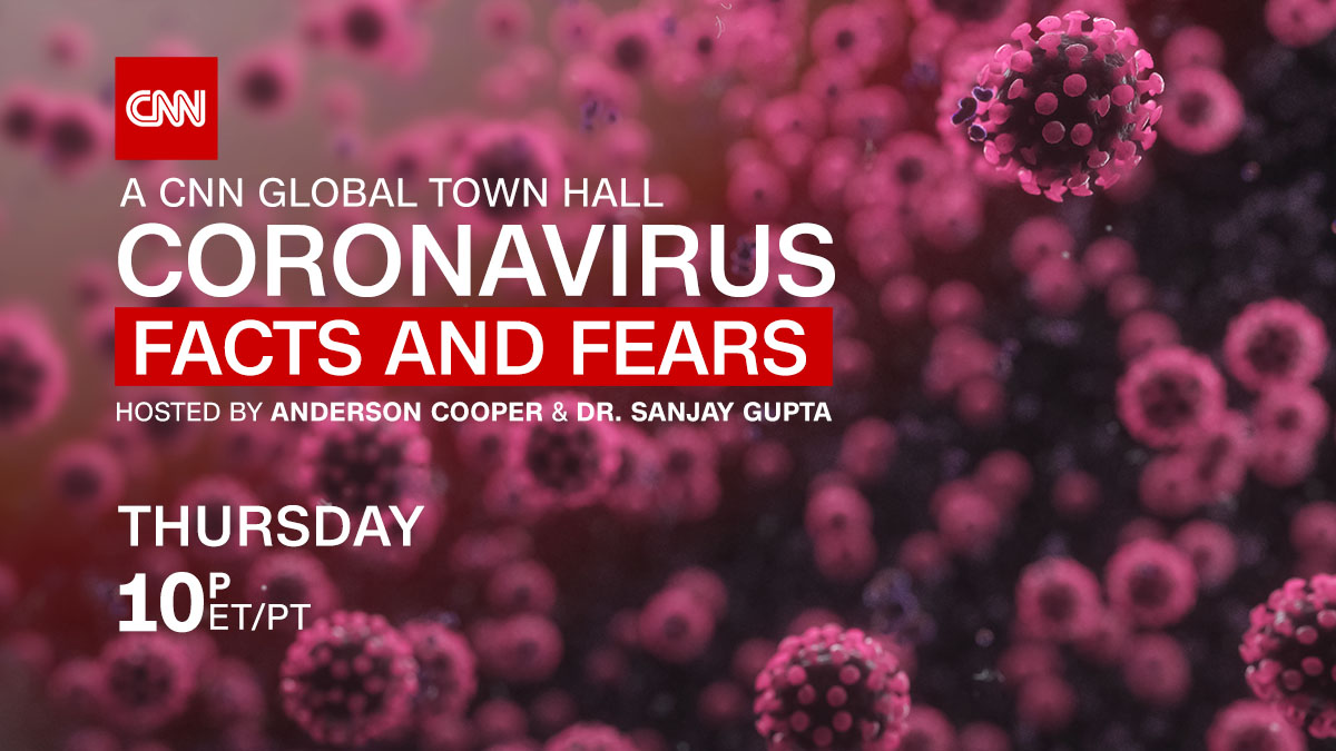 CNN's tweet photo. What questions do you have about coronavirus? Join @AndersonCooper &amp; @DrSanjayGupta for a #CNNTownHall. Coronavirus - Facts and Fears, Thursday at 10 p.m. ET/PT https://t.co/3bpJDLT7Uv