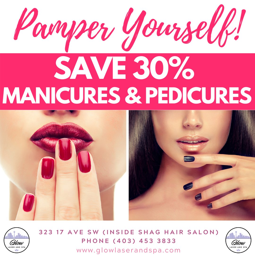 GlowLaserSpa1's tweet photo. Pamper Yourself this Week! 

💅SAVE 30% on Manicures &amp; Pedicures

Book your appointment now (403) 453 3833. We are conveniently located at 323 17 Ave SW (inside Shag Hair Salon)  https://t.co/5rOEkqC25q ✨ https://t.co/uwXlK6Abha