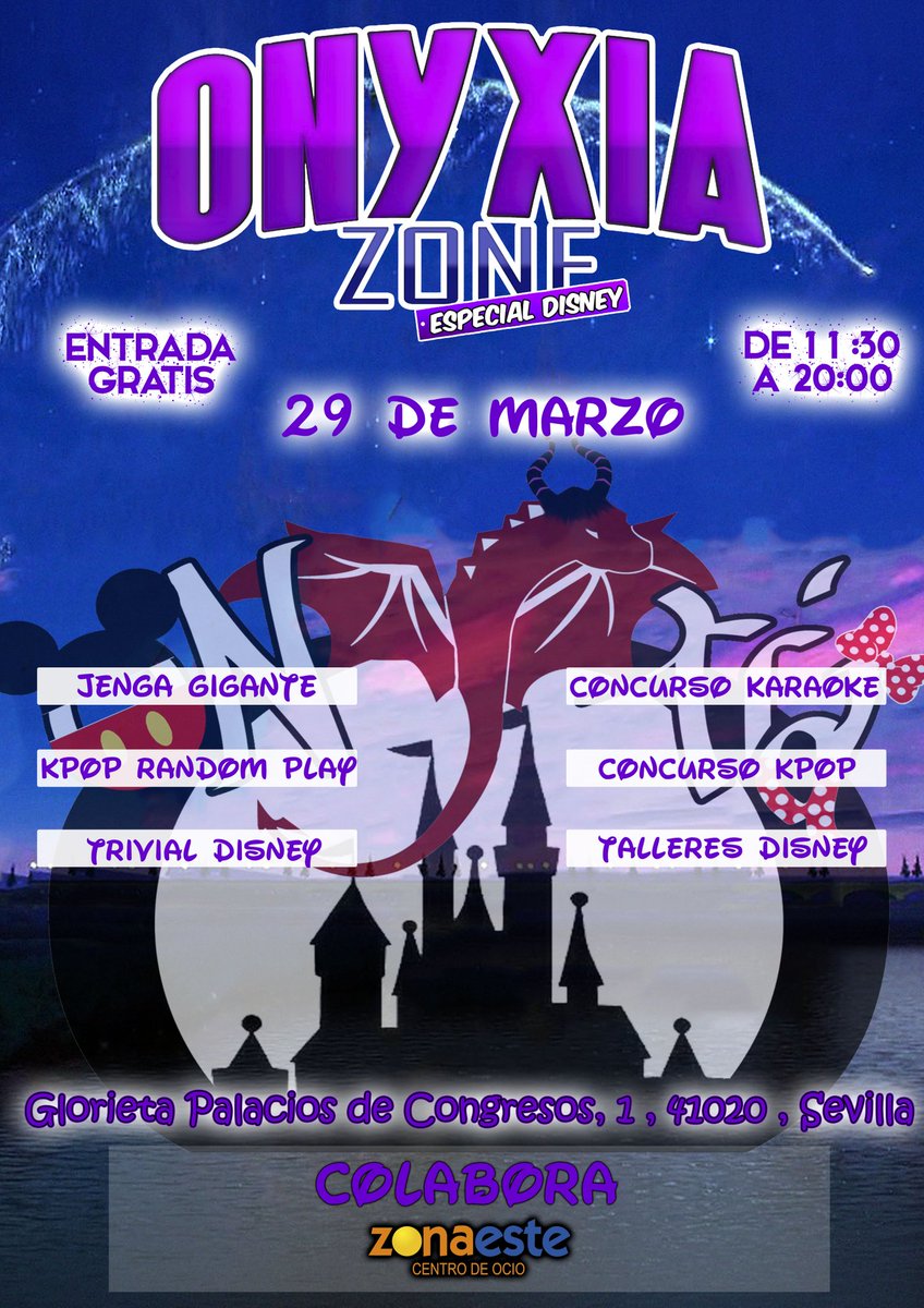 AsoOnyxia's tweet photo. ✨#onyxiazone especial #disney 29 de marzo✨
Tendremos una gymkhana temática, talleres Disney, un concurso de karaoke con canciones de Disney además del random de kpop y el concurso kpop el cual abre inscripciones el lunes 16, hasta el viernes 27 a las 15:00 (bases en la web) https://t.co/viiWlp9Wqu