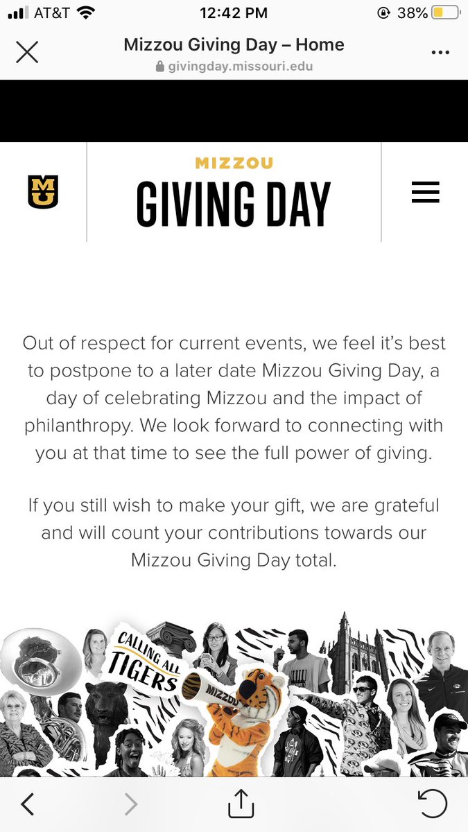 MizzouAtlanta's tweet photo. #mizzougivingday has been postponed! Stay tuned for the new date and anything already given will count to the total. https://t.co/wZPWiF51Ug