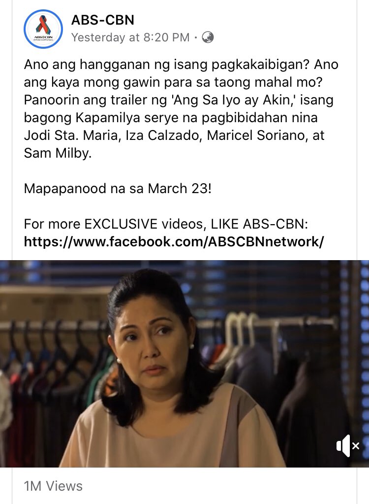 marymagtanggol's tweet photo. 1M views na ang trailer ng Ang Sa Iyo Ay Akin in 4.5 hours mga Kapamilya! Congrats, Maricel Soriano, Jodi Sta. Maria, Iza Calzado &amp; Sam Milby!

@InayMary_FF @BiboyJArboleda 

#ASIAFullTrailer #AngSaIyoAyAkin https://t.co/Wg3u34flRo