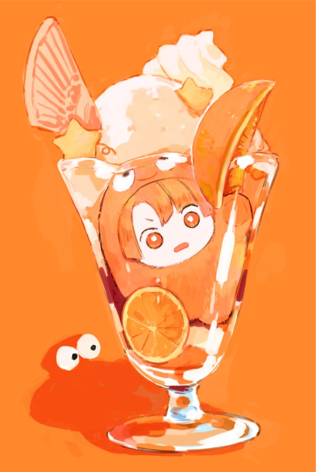 1girl orange theme food orange background fruit orange (fruit) solo  illustration images
