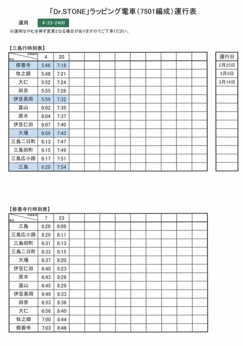 沖縄なくなったぶん箱根でどっすとの電車乗ろう!って思ったら14日死ぬほど朝早くてわろた 