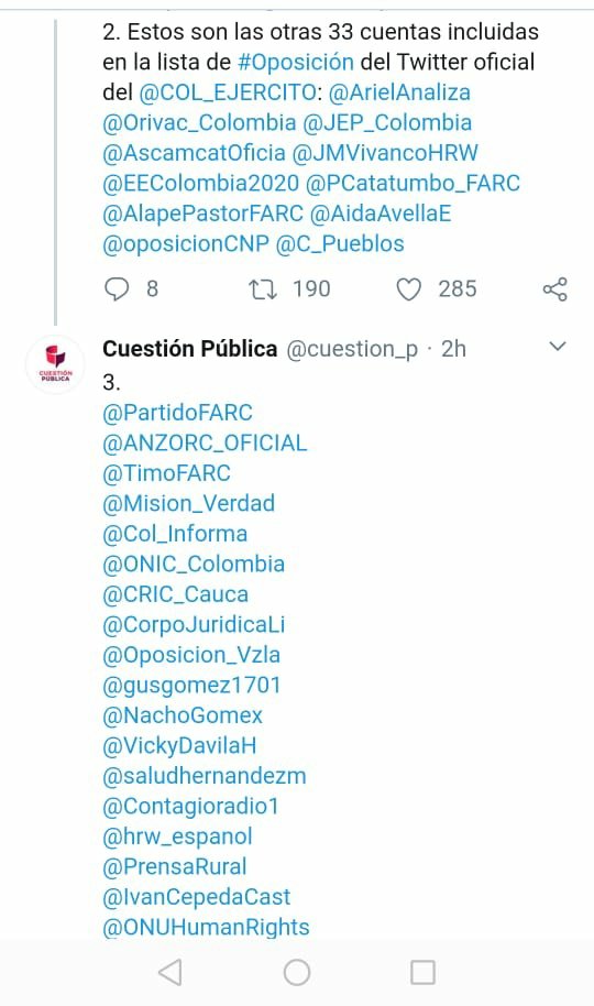 cjlibertad's tweet photo. La Doctrina de Seguridad Nacional llegó a Twitter, resulta que el @COL_EJERCITO no solo realiza inteligencia militar en nuestra sede, sino que nos clasifica en listas y monitorea nuestras redes. En los años 60 se clasificaba a las orgs en blancas, negras o grises, ahora en listas https://t.co/jHlHkNjr4K