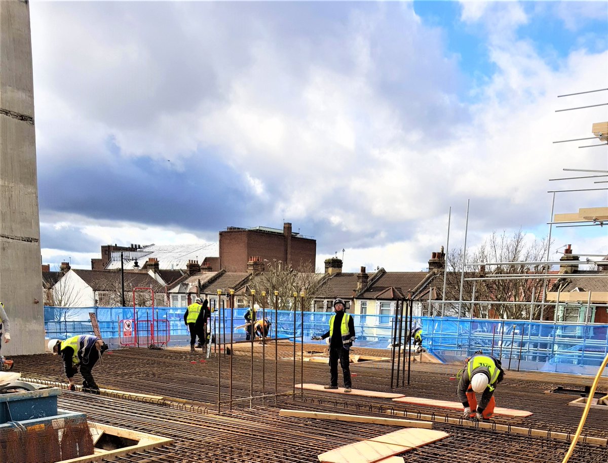 PUDLOWaterproof's tweet photo. The joys of spring when blue skies emerge, the air warms &amp; site operatives look like they're about to sing! Reasons to be cheerful at East Ham Market today - PUDLO used for floor slab, podium slab &amp; core pits. CLICK: https://t.co/TPFrLRfLAe #spring #humouratwork #waterproofing https://t.co/bQIEQwhUes