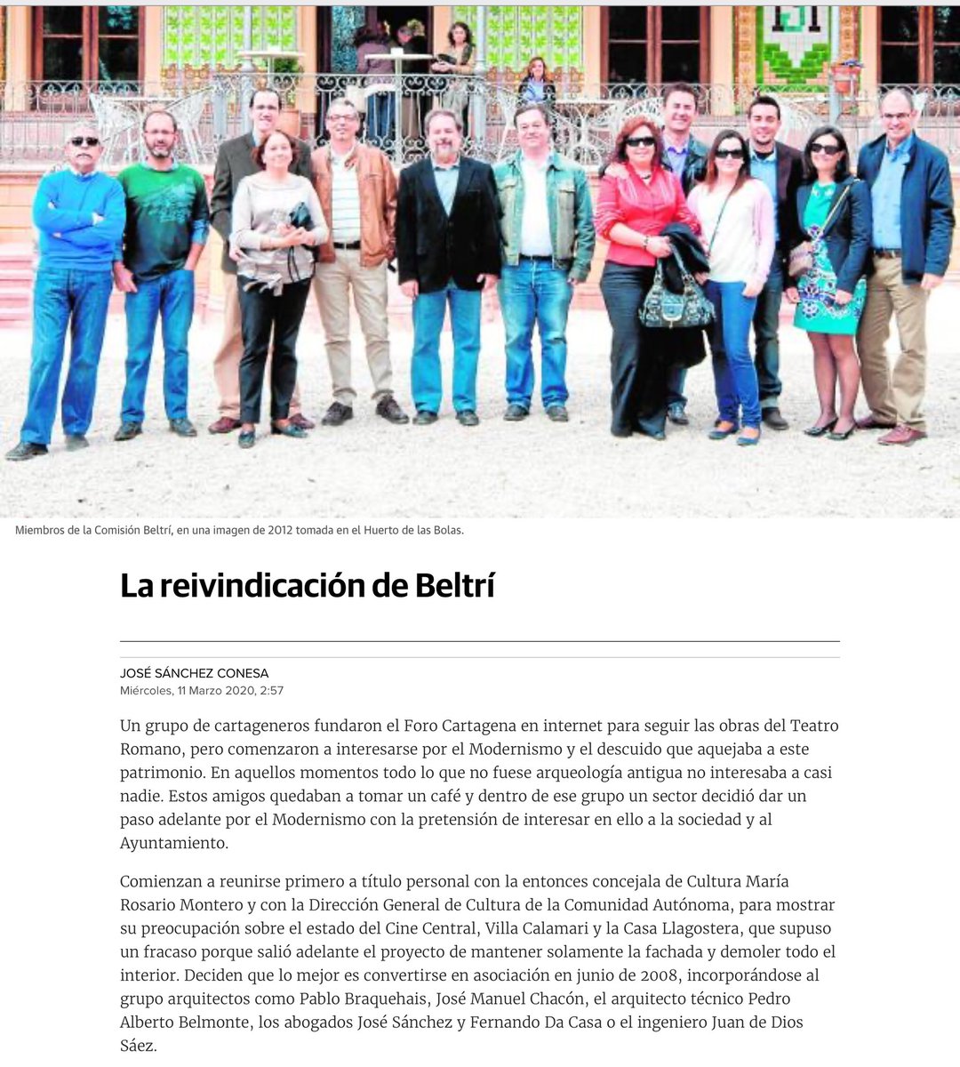 Modernista2016's tweet photo. La labor de @Beltri2012 y el #AñodelModernismo vuelven a la #actualidad.

El cronista José Sánchez Conesa publica hoy en @laverdad_es esta reseña.

#modernismo #Cartagena #patrimonio https://t.co/Ey2sB4qClj
