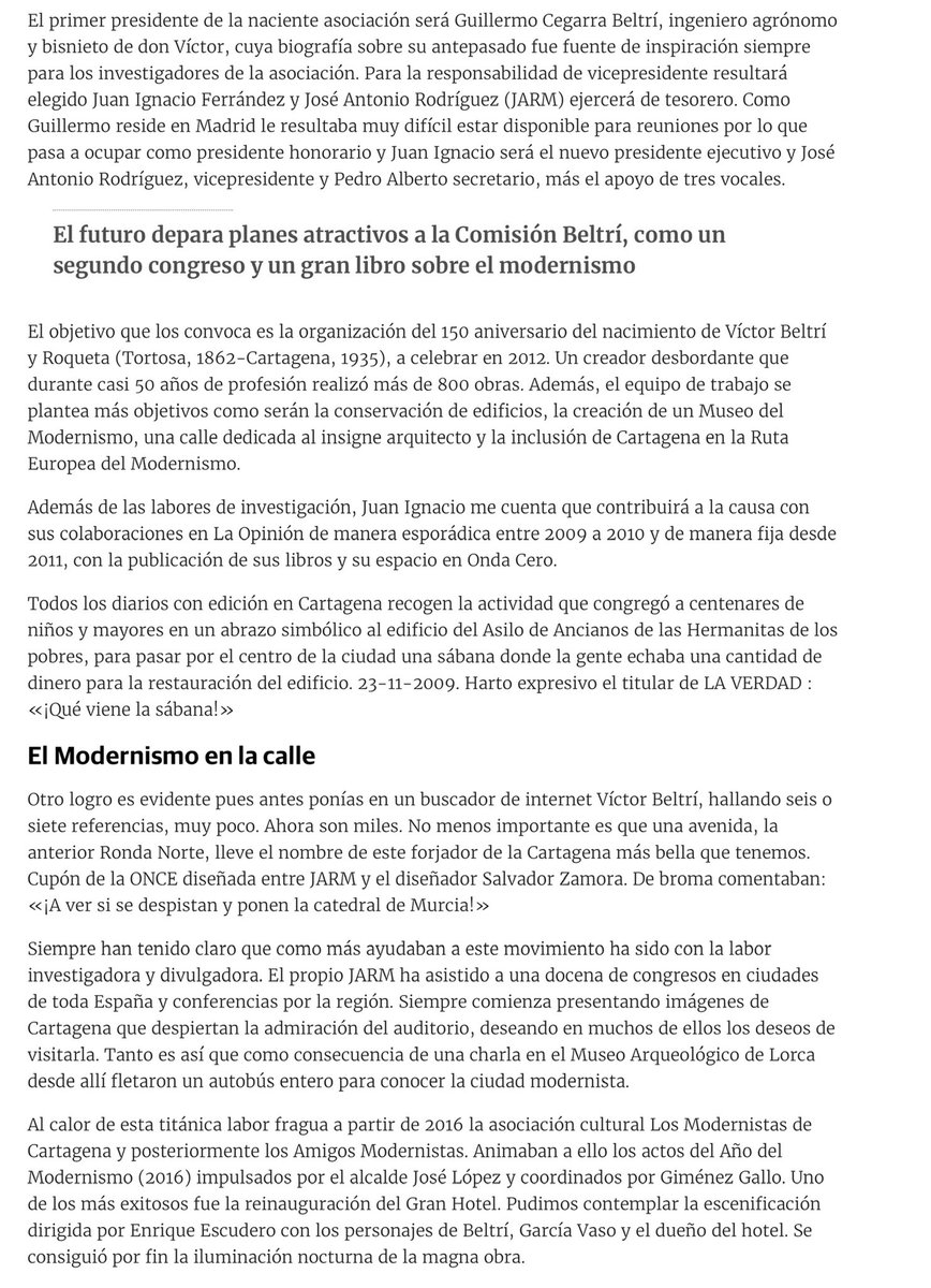 Modernista2016's tweet photo. La labor de @Beltri2012 y el #AñodelModernismo vuelven a la #actualidad.

El cronista José Sánchez Conesa publica hoy en @laverdad_es esta reseña.

#modernismo #Cartagena #patrimonio https://t.co/Ey2sB4qClj