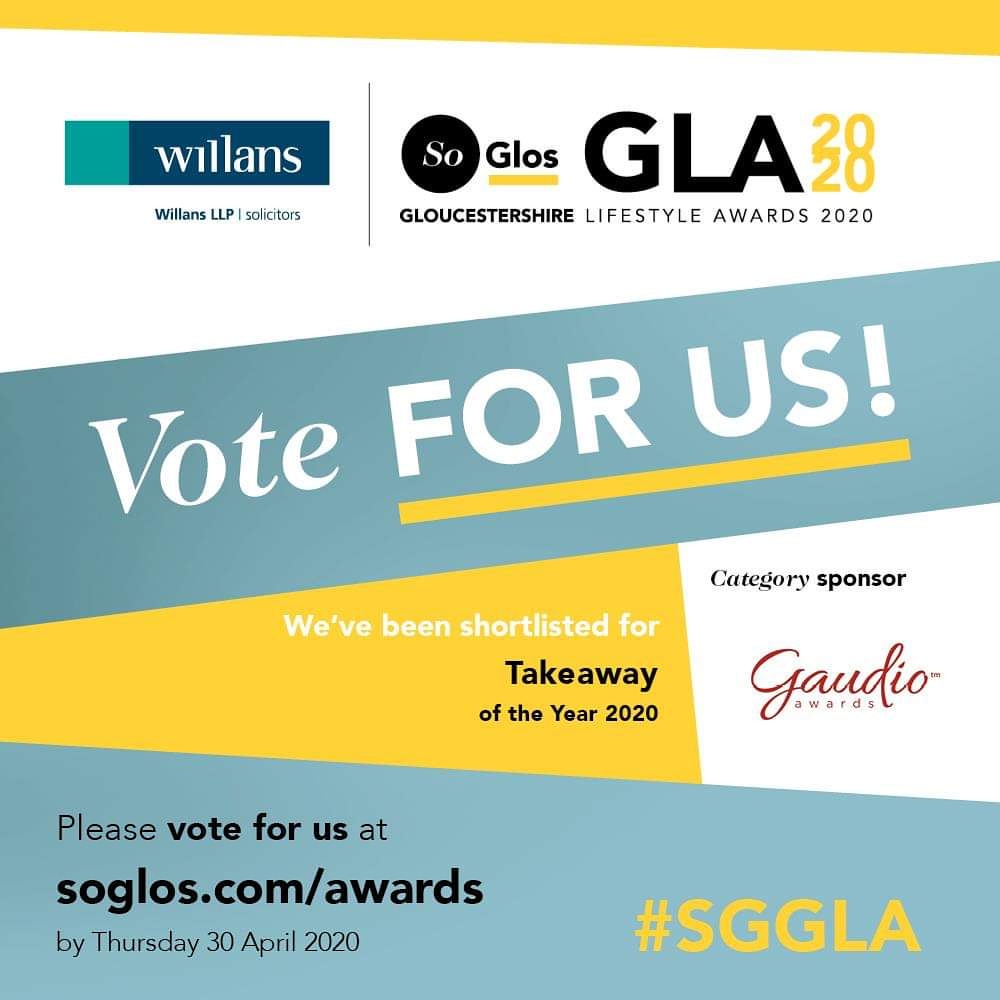 WOWZERS !

We have been shortlisted as best takeaway at this years <a href="/soglos/">SoGlos - Gloucestershire's leading media brand</a> awards 2020!

If you think we are worthy of this prestigious title then vote for us at soglos.com/awards.

Fins crossed!

#SGGLA