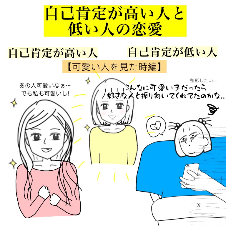 自己肯定が高い人と
低い人の恋愛 