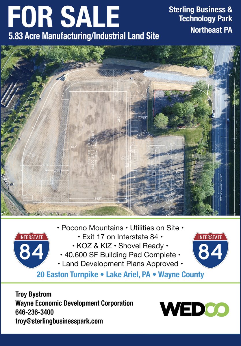 SterlingBizTech's tweet photo. 2 shovel ready lots available now.  Land development plans approved &amp; storm water permits in place. Lot 2 is 3.42 acres, approved for a 20,000 SF building. Lot 3 is 5.83 acres with a pad and storm water controls ready for a 40,600 SF building. KIZ and KOZ approved sites. https://t.co/1sjbtf75Af