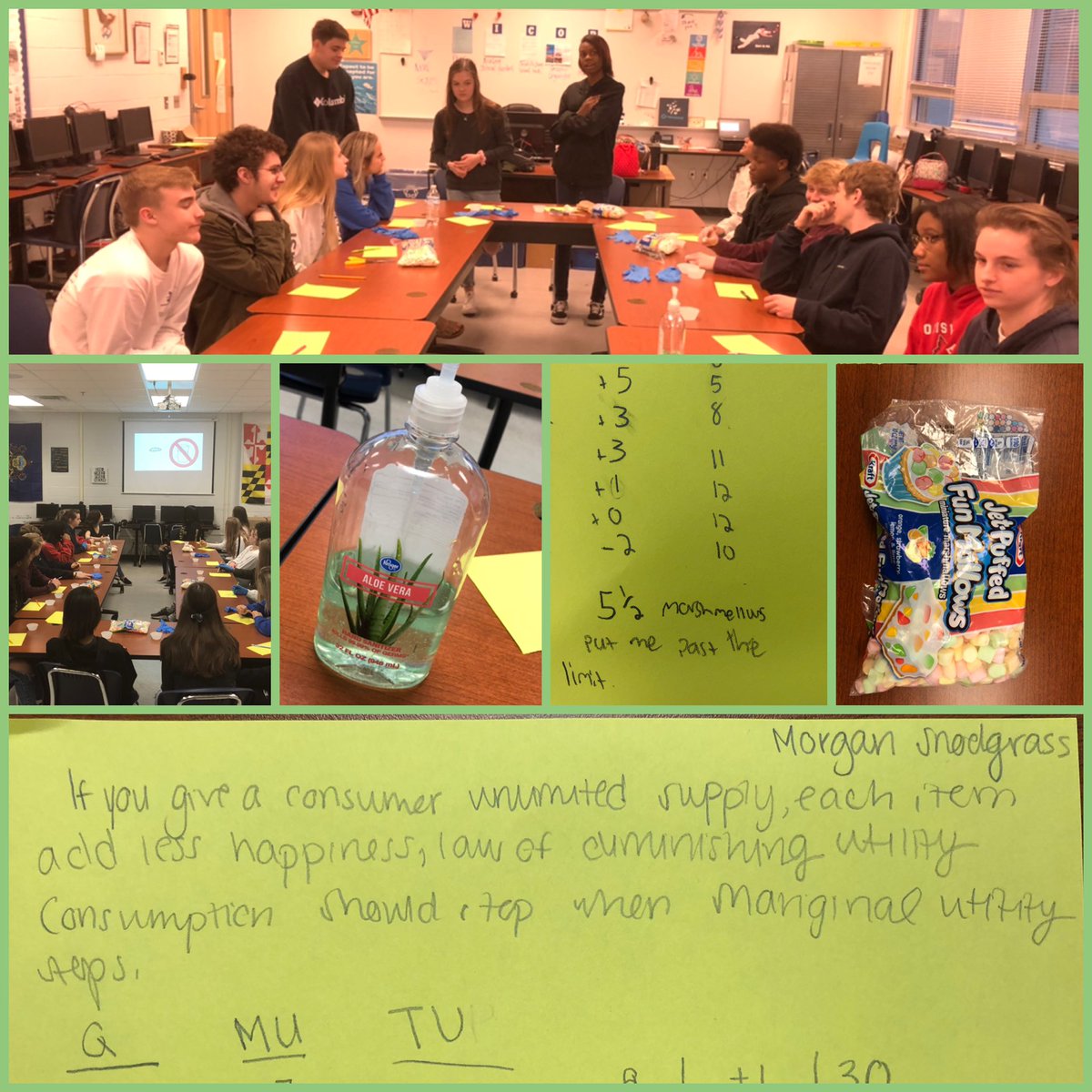 Ms_Frydlewicz's tweet photo. Entry Event for Law of Diminishing Return using flavored mini marshmallows 👇🏼 #sclchat #K12 @MBAResearchNEWS @EasternHSMedia #satisfiedteacher (pun intended 😂) https://t.co/5PSysCxFSb