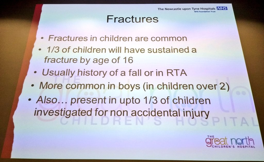 Today's #GNCHWedLecture @NewcastleHosps is Safeguarding and Childhood fractures. 1/3 children will have sustained a fracture by 16y