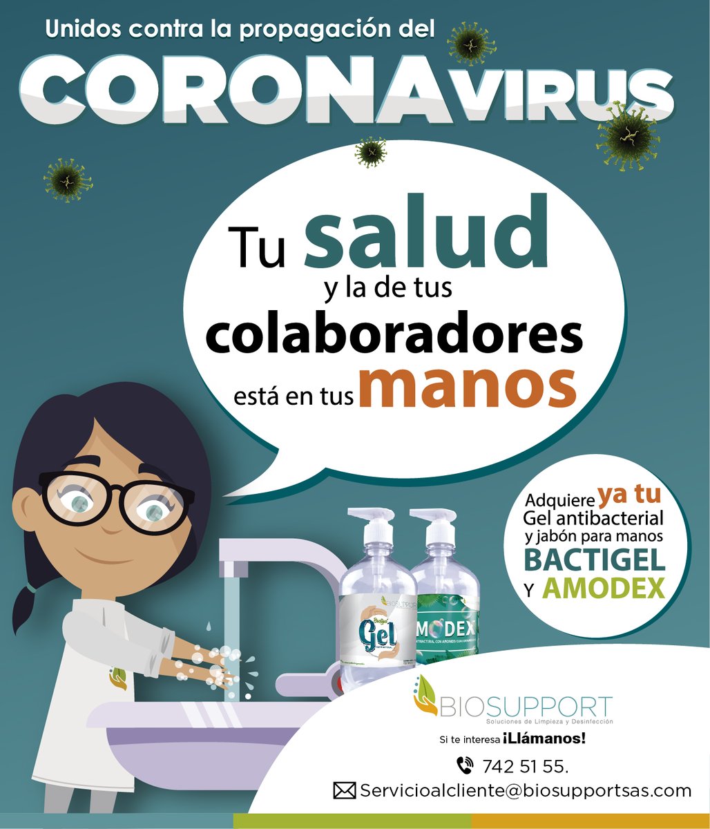 BiosupportSas's tweet image. ¿Sabías que La mejor forma de prevenir el CORONAVIRUS
es lavarse las manos frecuentemente con agua y jabón?
#Biosupport #coronavirus #virus #desinfección
BIOSUPPORT SAS
Cra 68 # 93 – 52. Bogotá D.C. Colombia
Tel: 742 5155
Cel: 320 394 9815.
bioleta@biosupportsas.com