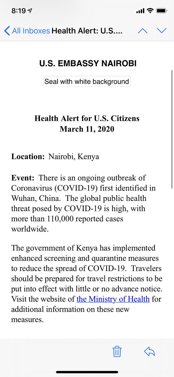 LizandraBorges's tweet photo. @MOH_Kenya can you confirm if Kenya is or isn't quarantining foreigners upon arrival? https://t.co/JyckLrsphI