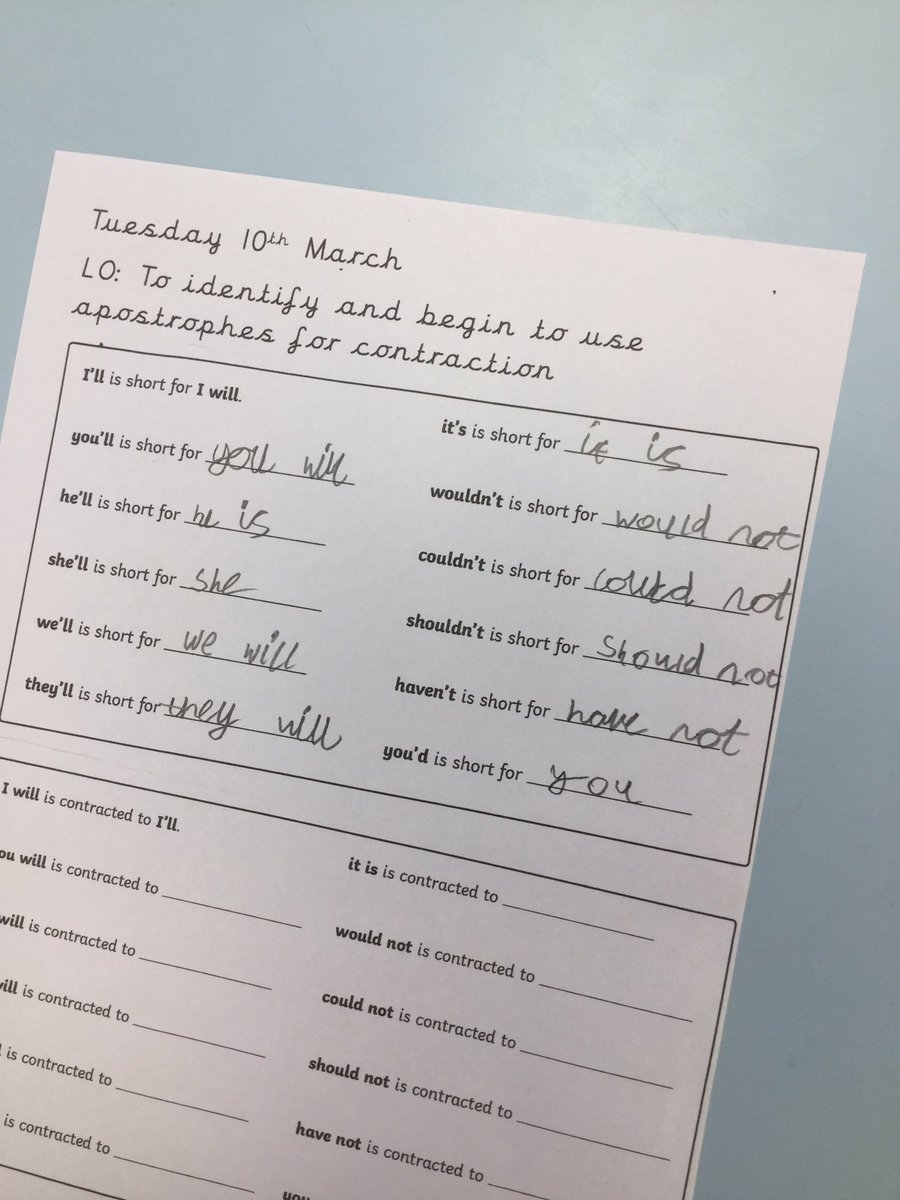 HTAClassEaston's tweet photo. Our Y2s have been looking at using apostrophes for contraction! https://t.co/YPKRJDSTJ8